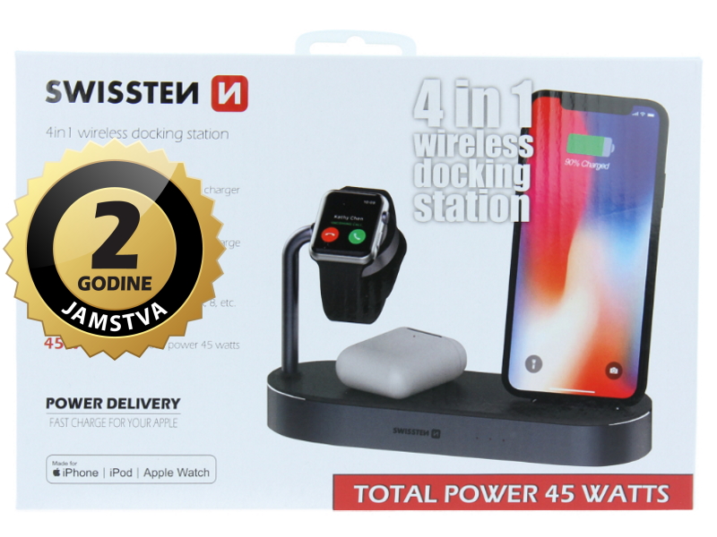 SWISSTEN punja� Apple 4u1 za Apple Watch, Airpods, iPhone + obi�an USB izlaz