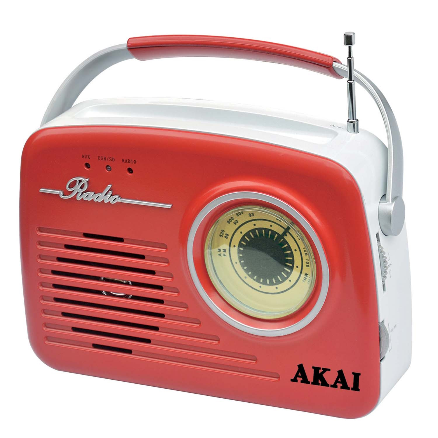 AKAI radio FM, AM, analogna skala, USB, SD, crveni APR-11RED