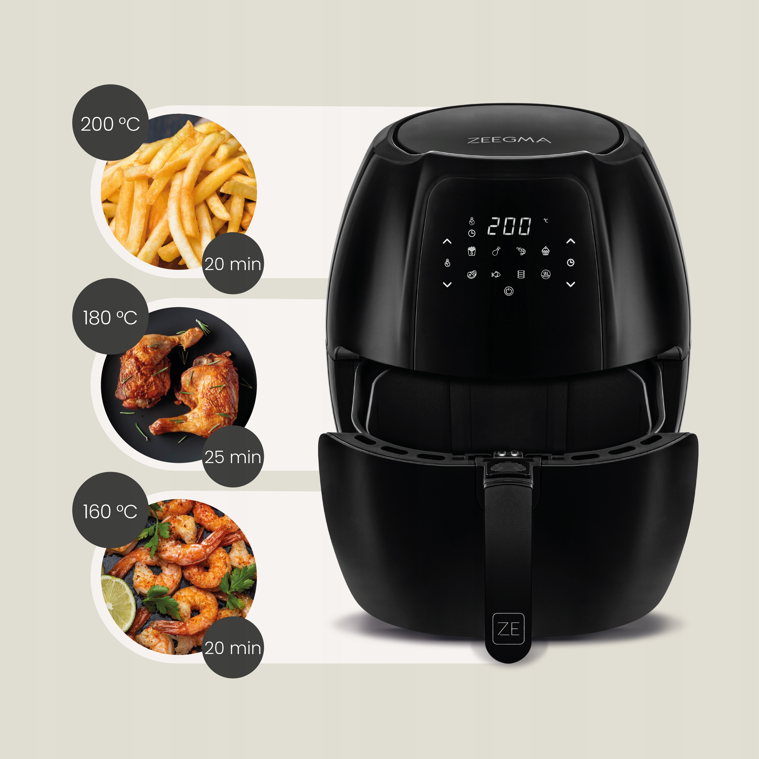 ZEEGMA friteza na vrui zrak KNAPPER GRANDBLACK, 6-7,7L, 1800W, 9 programa