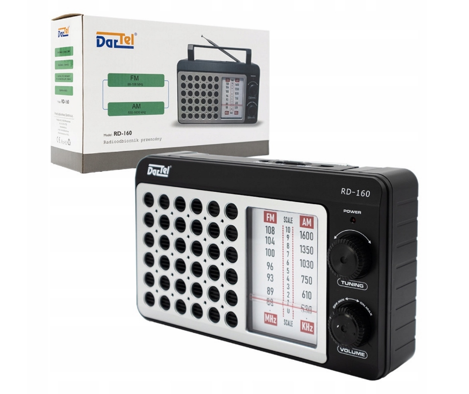 Dartel radio FM, AM, analogni, AC ili klasine baterije, crni RD-160