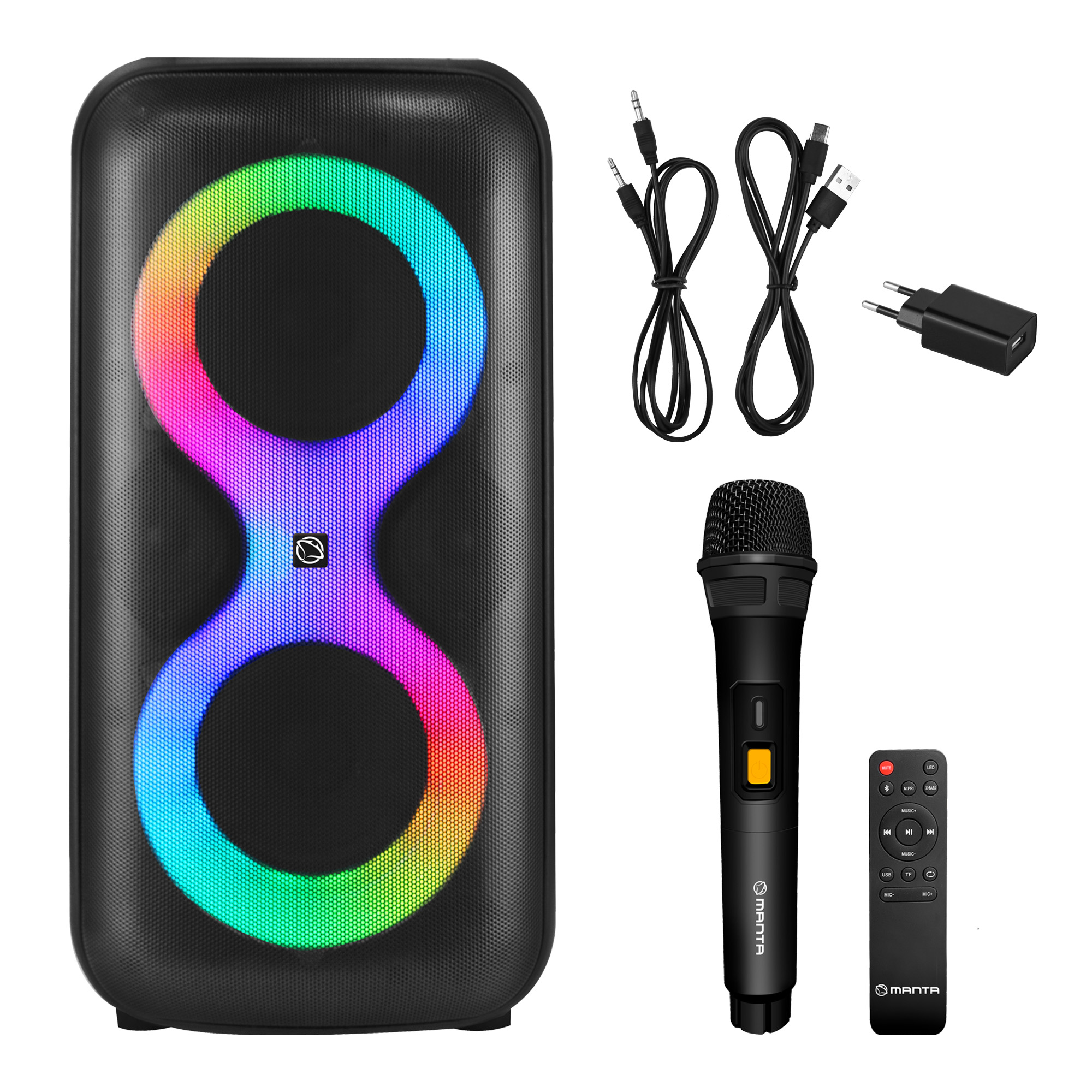 MANTA karaoke ERIS, 100W, BT, daljinski, RGB, beini mikrofon, SPK0401B100