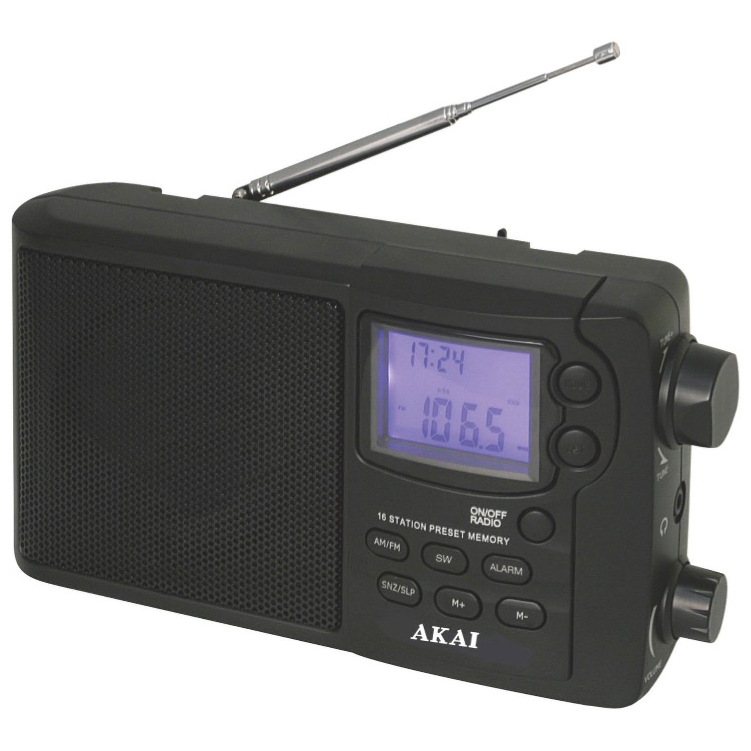 AKAI radio prijenosni, FM, AM, LCD zaslon, Sat, Alarm, AC, DC, baterije APR-2418